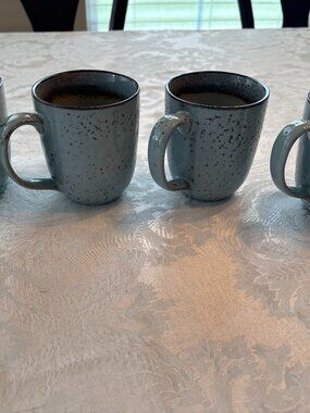 Laurie Gates Glazed Stoneware Light Blue Speckled Dishwasher/Microwave 4 Mugs